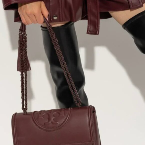 NWT Tory Burch Fleming Large Leather Quilted Convertible Shoulder Bag Wine Red - Picture 12 of 14